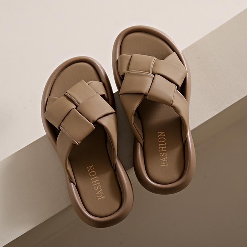 Premium slippers women's outer wear 2025 summer new casual platform French beach sandals one-word slippers women