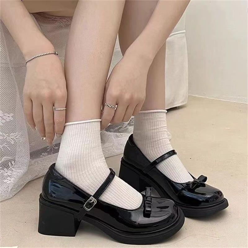 French Retro High-heeled Mary Jane Shoes Women's 2025 New Summer Bow Beautiful Round Head British Style Small Leather Shoes