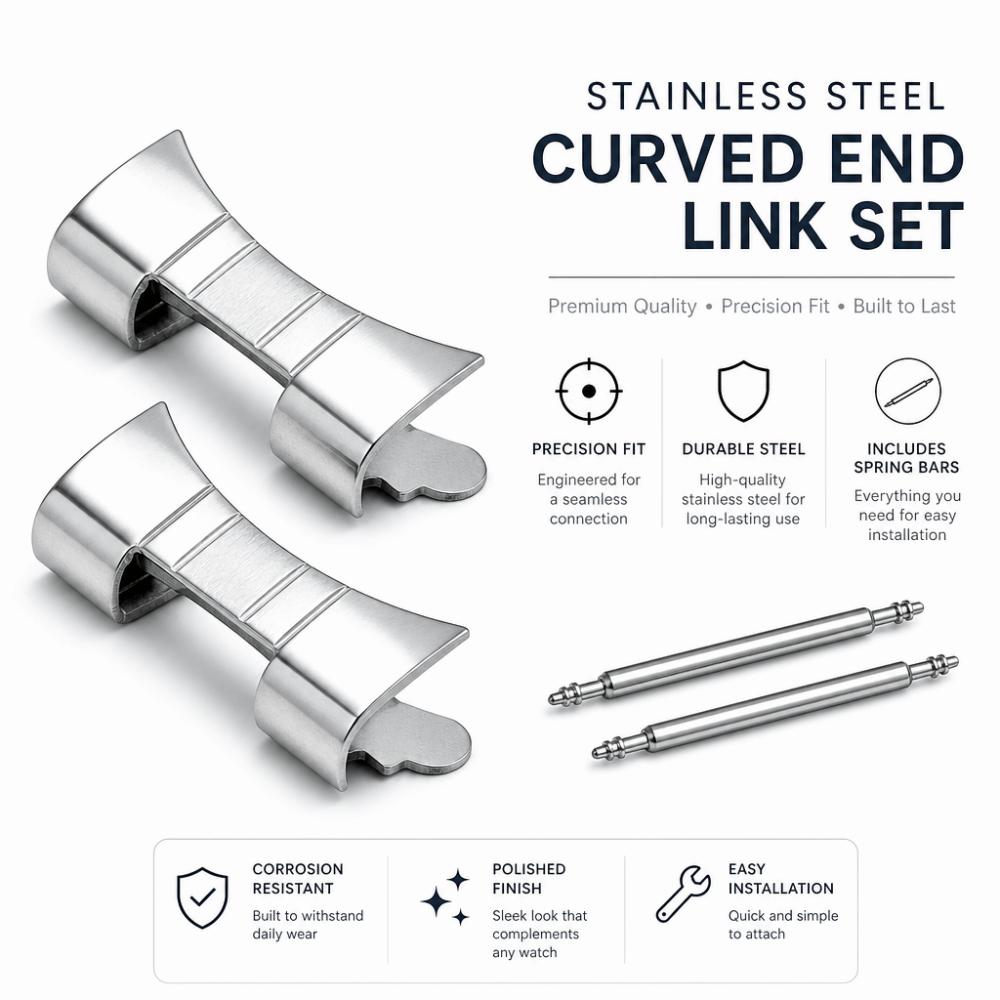 Stainless Steel Curved End Link Set Metal Wristband Curved End Bracelet Adapter Watch Accessories