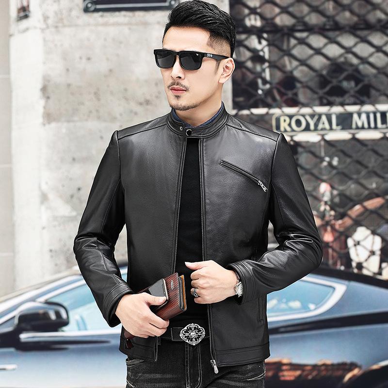 

Мужская куртка из натуральной кожи первого слоя из коровьей кожи, новая короткая повседневная куртка для мотоциклистов с воротником-стойкой для молодежи и людей среднего возраста 5XL