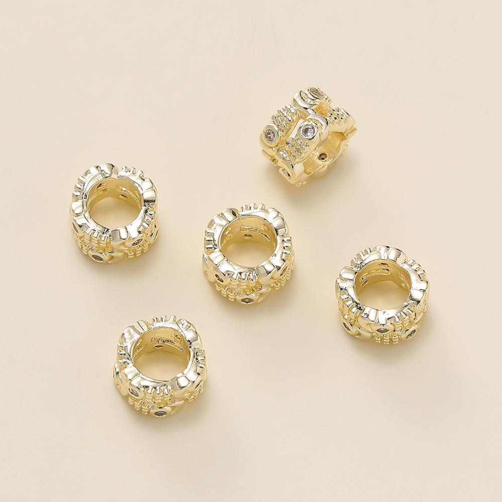 2Pcs/Pack 14/18k Gold Color Plated Big Hole Round Spacer Beads With Zircon for DIY Jewelry Bracelet Necklace Making Accessories