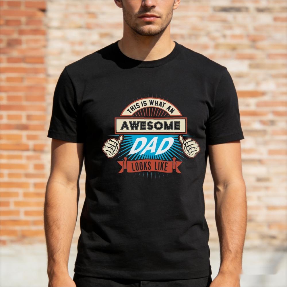 

This Is What An Awesome Dad Looks Like Graphic TShirt Men Cotton Short Sleeve Retro Badge Cartoon Printed Casual Daily Outfit... S