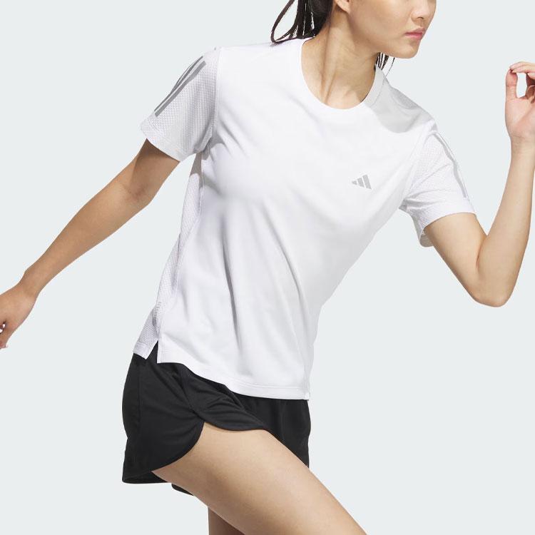 Adidas Own The Run Cooler T-Shirt Color Block Round Neck Short Sleeve Women Tops White JF1476