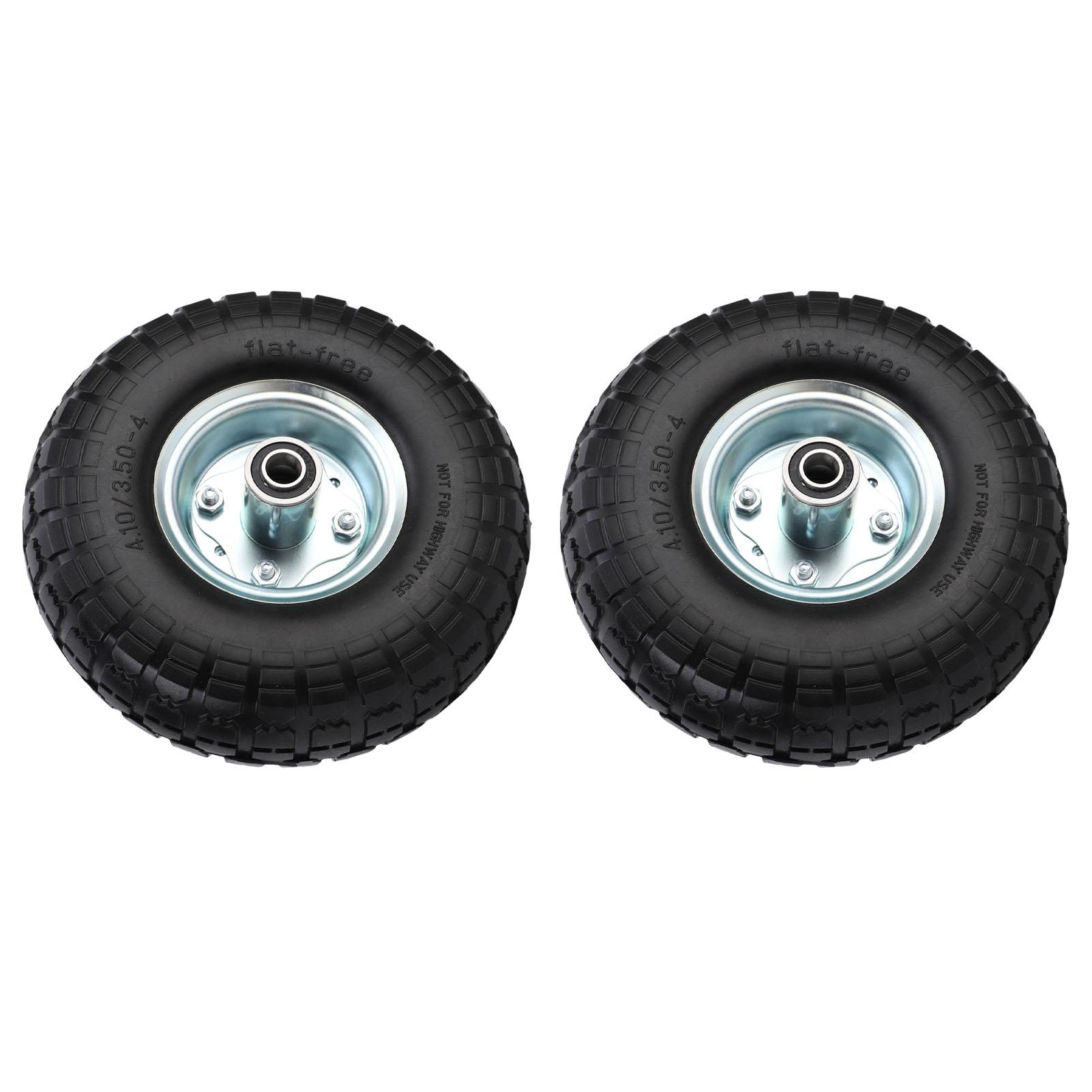 2pcs 10 Inch Solid Rubber Tire Wheels with 2.2 Inch Offset Hub 5 8 Inch Bearings Puncture Proof 4.10 3.50 4 Tire for