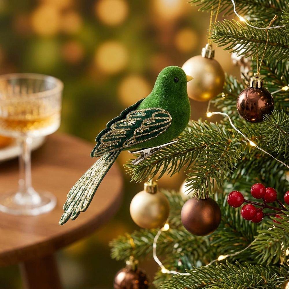 Sequin Long-Tail Glitter Christmas Bird Clip Ornament Soft Fluffy Colorful Flocked Hummingbird Xmas Decor Realistic Handicraft