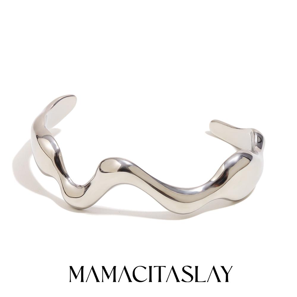 

MamacitaSlay Creative 316L Stainless Steel Wavy Cuff Bracelet Party Waterproof Jewelry Women s 18K Gold Plated Wrist Jewelry серебряный