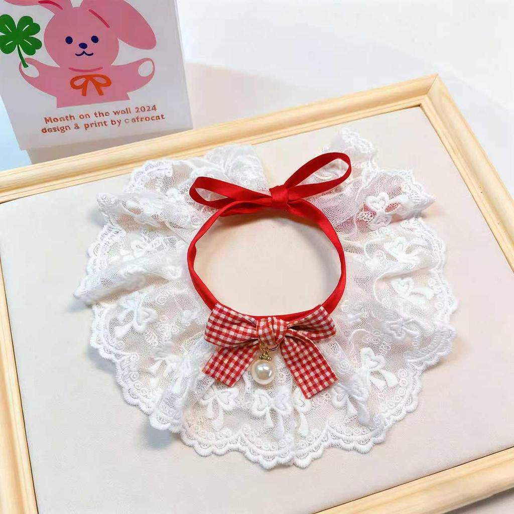Pet Plush Doll Scarf: Cute Lace Bow Tie Collar for Cats & Dogs