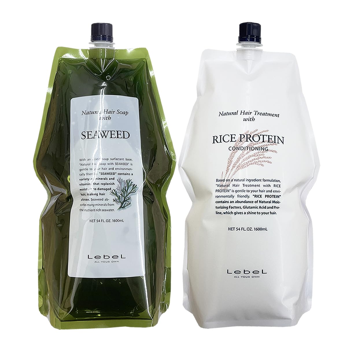 

Lebel Natural Hair Soap Seaweed Shampoo 1600ml + Rice Protein Treatment 1600ml Refill Set