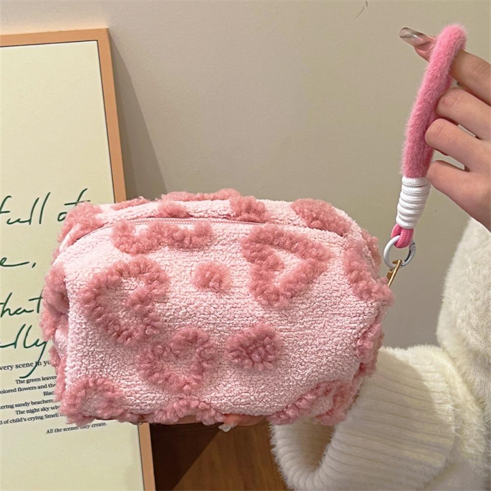 

Kawaii Love Heart Makeup Bag With Handle Travel Organizer Cosmetic Bag Large Capacity Portable Toiletry Bag Lipstick розовый