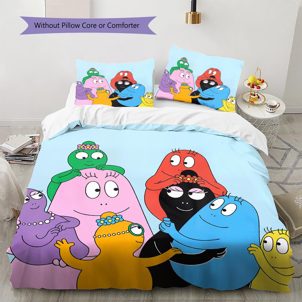 The Barbapapa Family Pattern Bedding Quilt Set Home Decoration Gift (1 * duvet cover + 2 * pillowcase without core)
