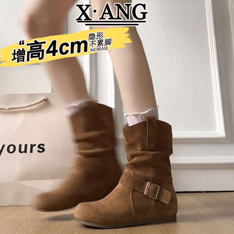 Small inner heightening pile boots leather short boots children's Martin boots women's western cowboy boots medium boots