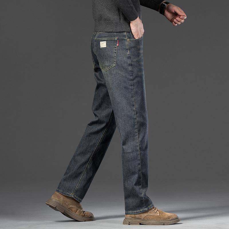 Retro Men's Jeans, New Autumn And Winter Loose Straight Wide-leg Elastic Trendy Trousers, Versatile And Casual