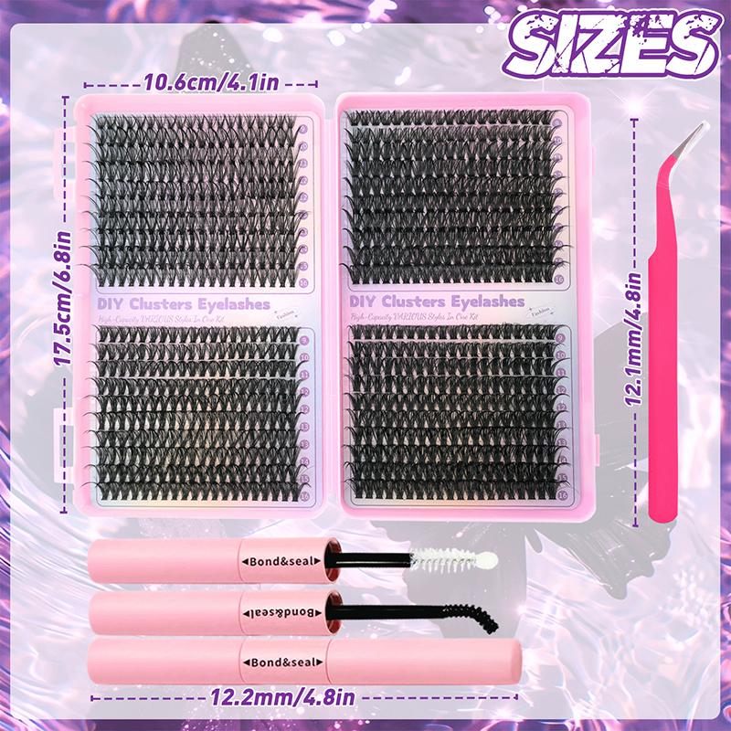 Lashes Cluster Diy Lash Extension Mixed Tray Clusters Eyelashes Fluffy Individual Lashes With Lash Bond And Seal And Tweezers