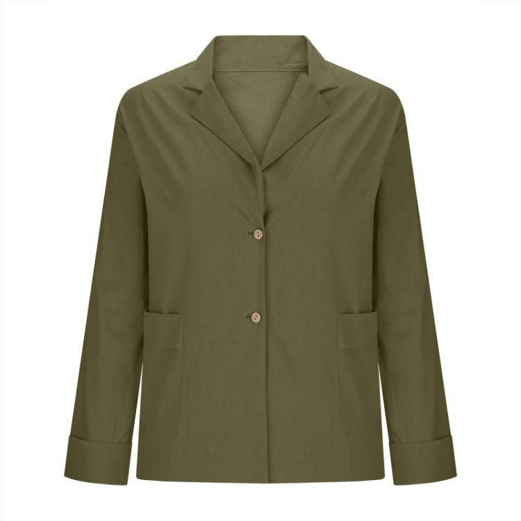 Casual Loose Long Sleeved Jacket Women Solid Color Button Pocket Fashionable