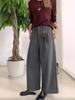 Damen-Hose mit weitem Bein aus Wollmischung: Grau oder Schwarz, Lockerer gerader Schnitt, Schlankmachende A-Linie. Perfekt für legere Herbst- und Winterkleidung.