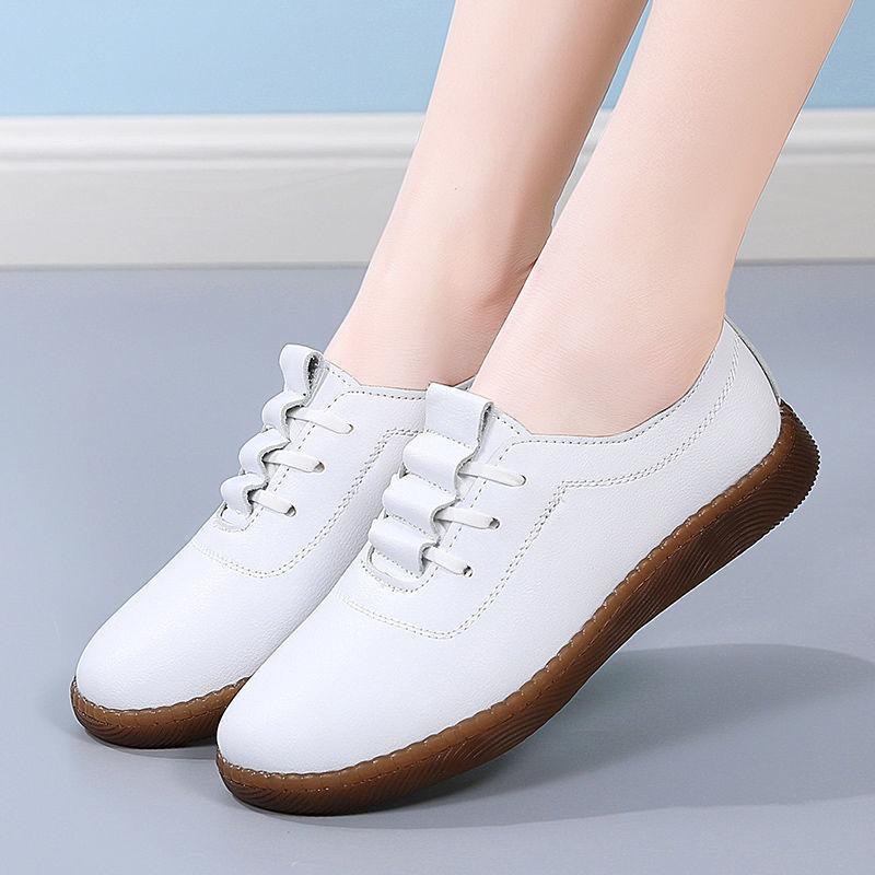 Soft leather shoes 22 spring new flat cow tendon soft-soled bean shoes casual light mother leather shoes