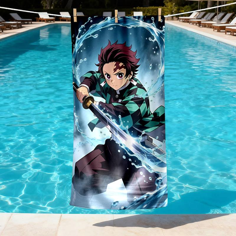 Demon Slayer Print Beach Towel Design, Soft, Lightweight. for Home Bathroom, Spa, Pool, Yoga, Surfing, Camping, Gift for Family, Friend