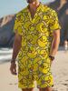 Men's Shirt Set Summer Striped Printed Short Sleeve Shirt Drawstring Shorts Casual Hawaiian Style Men's 2 Piece Home Large Size