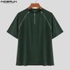 INCERUN Men Round Neck Short Sleeve Zipper Casual Fitted T-shirts