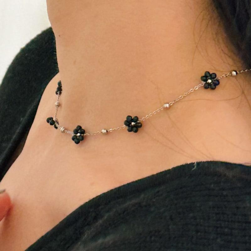 

objet213 Black flower line necklace Original