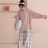 Casual Pajama Set Women's Enlarged Soft Long-sleeved T-shirt and Plaid Pants Comfortable Loungewear 2-piece Set Women's Enlarged Size 2-piece Set