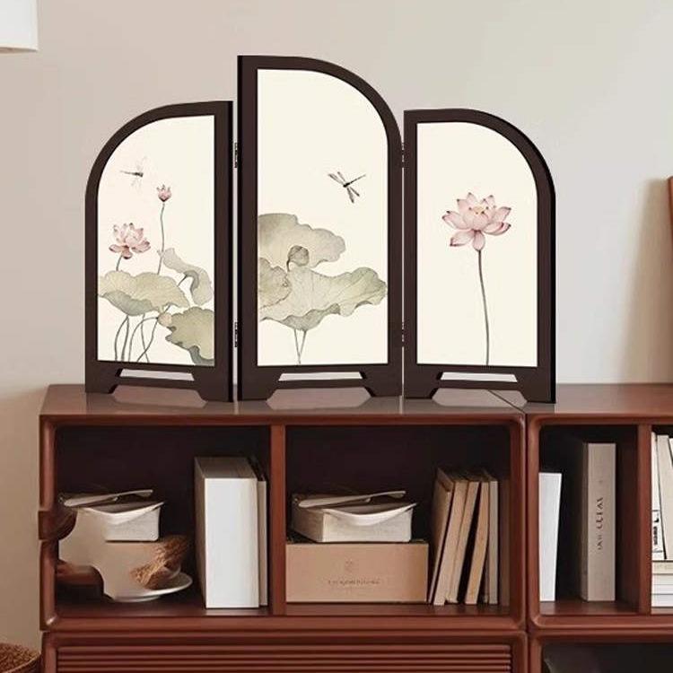 Chinese Lotus Retro Desktop Ornament: Decorative Painting for Tea Room or Home Entryway Cabinets