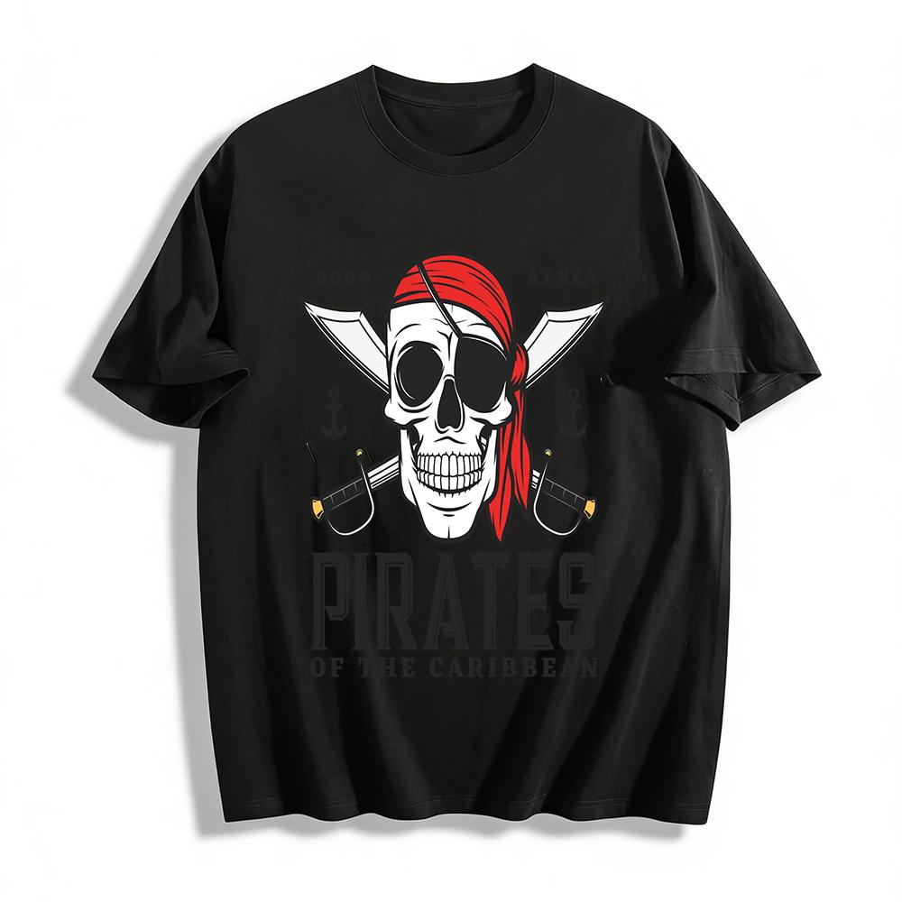 Born At Sea Pirates Of The Caribbean Graphic Casual T-Shirt Pure cotton T-shirt XXS