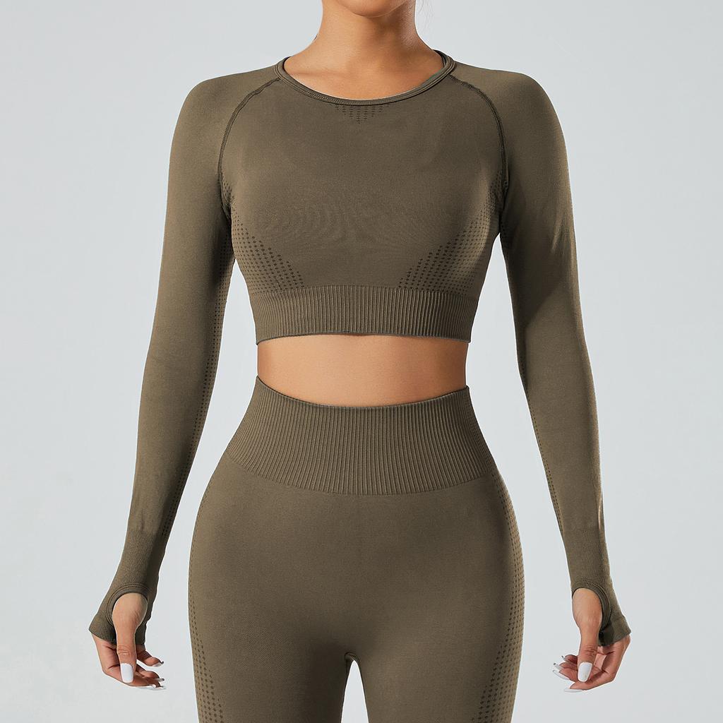 Seamless Running Sports Top, Breathable And Tight Fitting Fitness Jacket, Training Quick Drying, Wearing Long Sleeved Yoga Clothes For Women