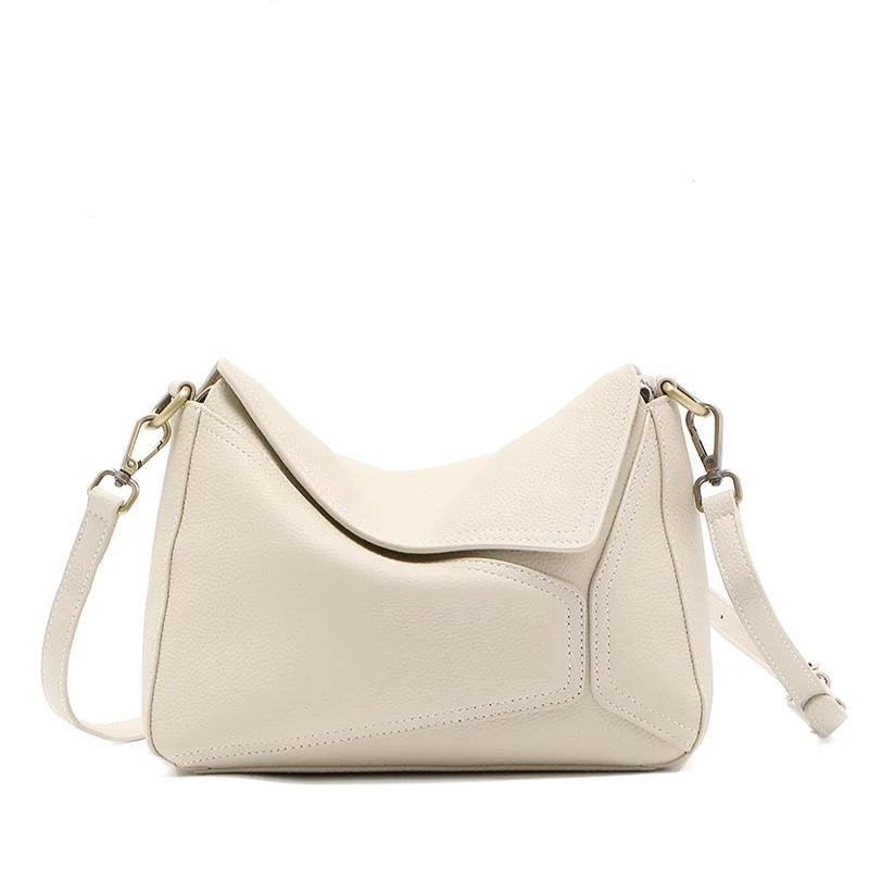 

Women Cow Leather Portable Shoulder Bag Ladies Retro Soft Natural Cowhide Crossbody Bags Female Fashi Luxury Design Handbags 26x10x19cm білий