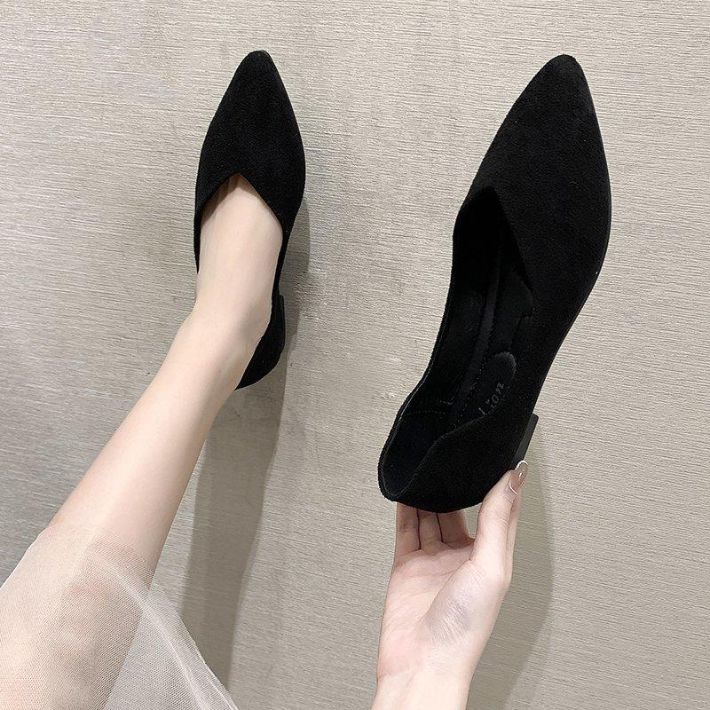 Fashion NEW Pointed Toe Low Heel Elegant Navy Blue Work Shoes for Women Shallow Woman Footwear Luxury Brand women's casual flat shoes