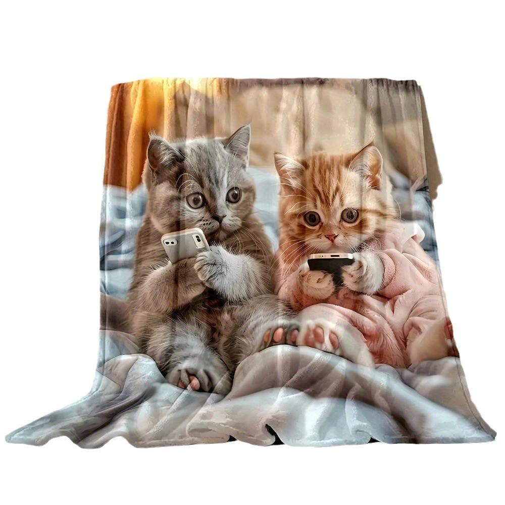 Cute Pet Cute Cat Blanket Fun Kitten Soft Flannel Blanket Modern Suitable for Home Air Conditioner Blanket