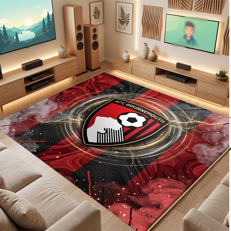 Bournemouth Football Print Crystal Velvet Rug, Comfortable Water Absorbent Non Slip Indoor Floor Carpet