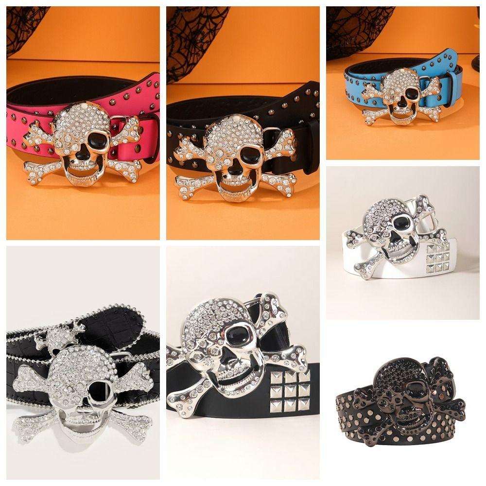 Youth Rhinestone Skull Belt Jeans Decor Pu Waistbands Elegant Rivet Belt Dress Decoration