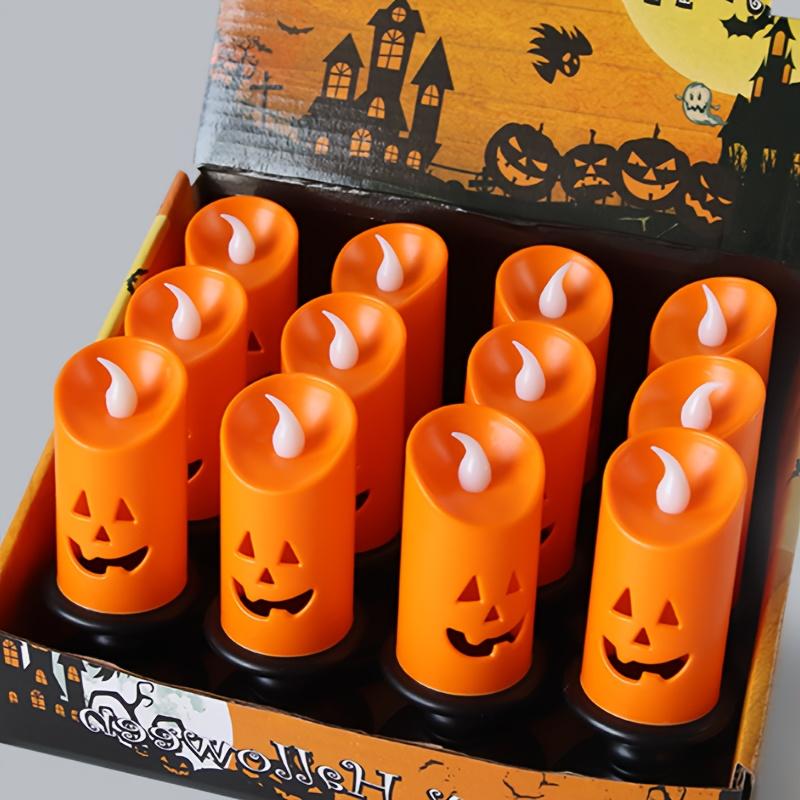 12 Pcs Halloween Pumpkin Lantern Hollow LED Simulation Candlestick Night Lights. Create a Spooky Atmosphere for Ghost Festival