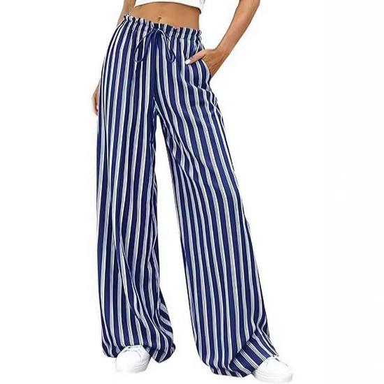 2026 Fashion Striped Elastic Waist Wide Leg Casual Pants