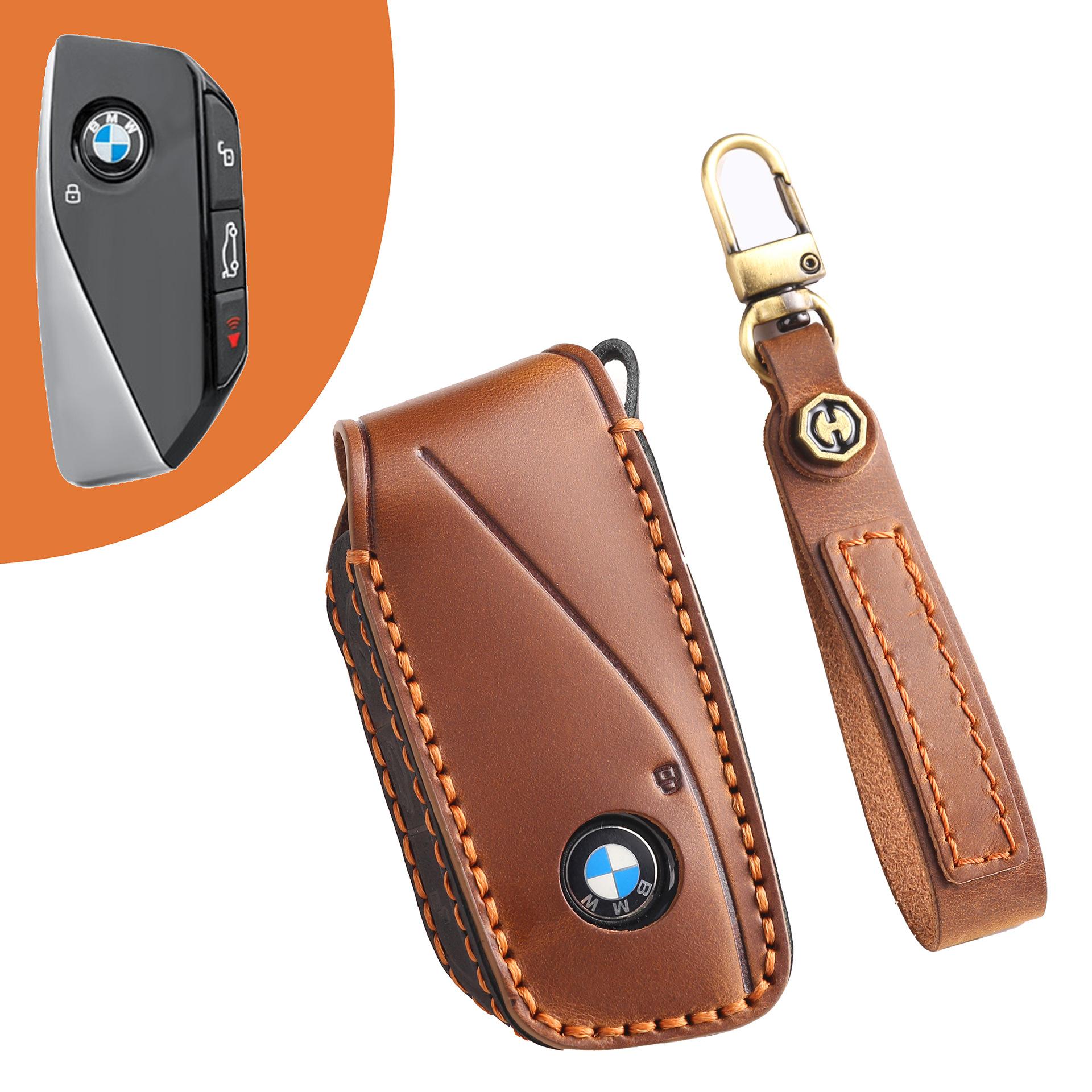 

Leather key cover is suitable for BMW cowhide new shell high-end car key protective cover special key bag men коричневый