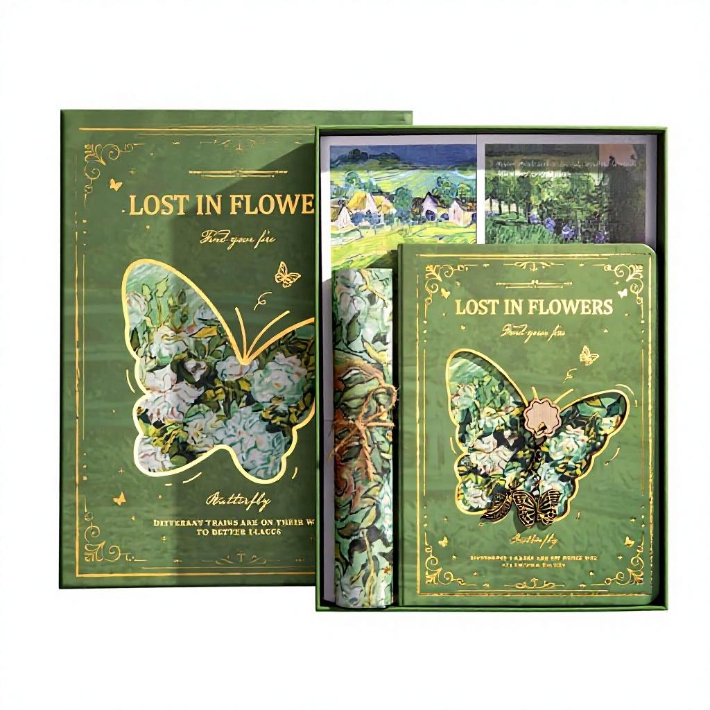 Vintage Oil Painting Leather Hardcover Notebook Set Hand Account Journal Student Stationery Gift for School Children s Day (as the picture,48 Pages&No specifications)