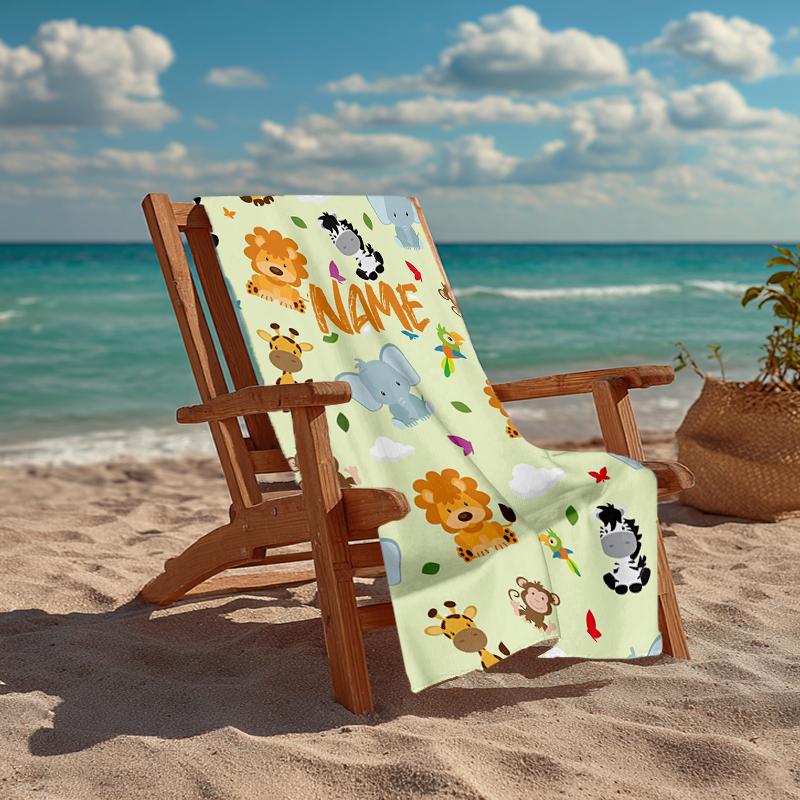 Custom Name Ultra-Soft Beach Towel with Animals Theme,Ideal for Pool - Camping, Diving - Perfect Travel Essential, Vibrant Beach Towel.