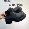 New Men's Black Casual Leather Shoes Big Head Mickey Derby Niche Low-top Thick-soled Heightening Men's Shoes 3208-A
