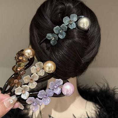 Elegant Flower Hairpin for Women Girls Simple Solid Color Plastic One Word Twist Clip Hairpin Shark Clip Headwear Accessories