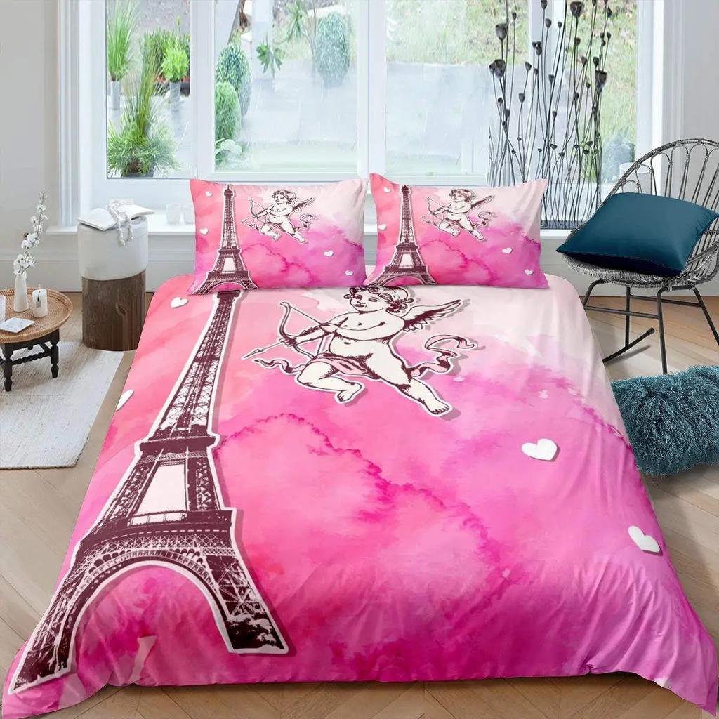 Cupid Soft Duvet Cover Set Ful Sized Dimensions,Love Heart Arow Romantic Angel Warm Comforter Cover Cupid's Love White Beding Sets Comfortable Quilt