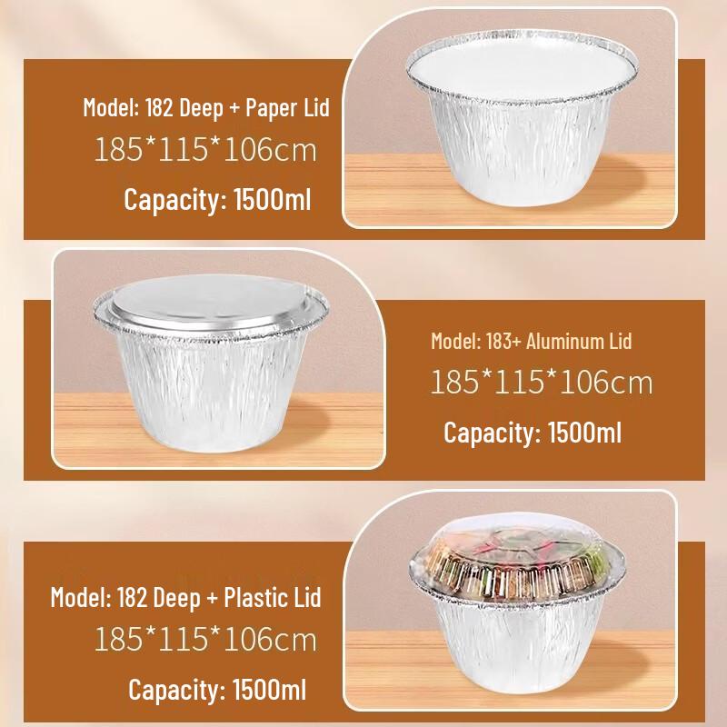 ZISIZ Round Disposable Tin Foil Bowl Set with Aluminum Lids