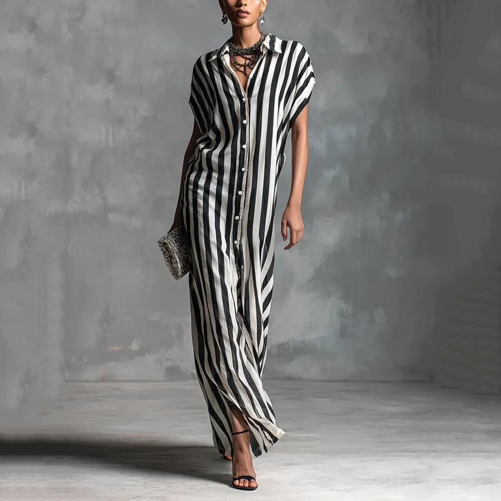 Women s Summer Casual, Fashionable, And Elegant Loose-Fit V-Neck Dress L чёрный