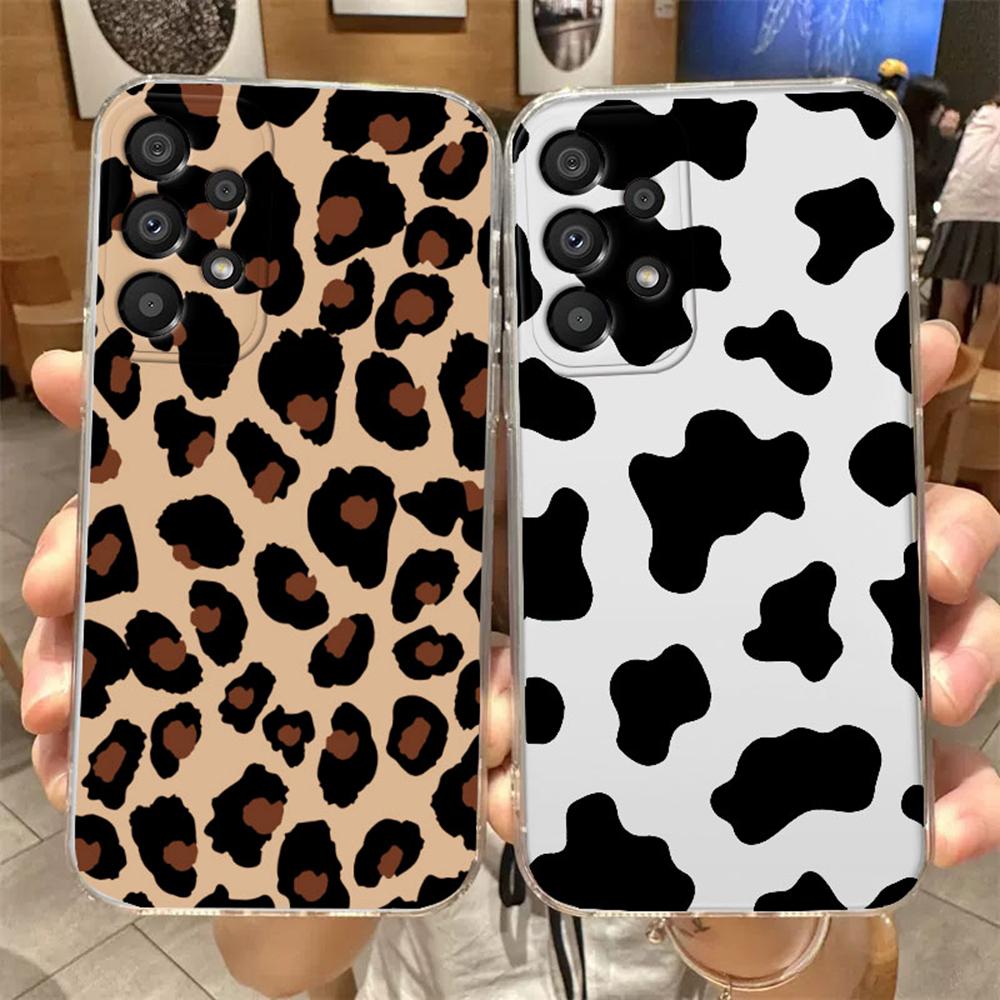 White Leopard Print Transparent Phone Case For Samsung A53 A33 A73 A23 A22 A21S A32 A52 A51 A71 Artistic Pink Marble Clear Cover