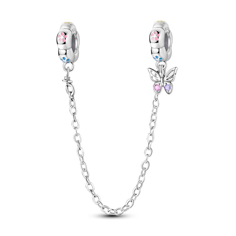 925 Silver Butterfly Safety Chain with Zirconium Charms Beads for DIY Bracelet Jewelry Gift