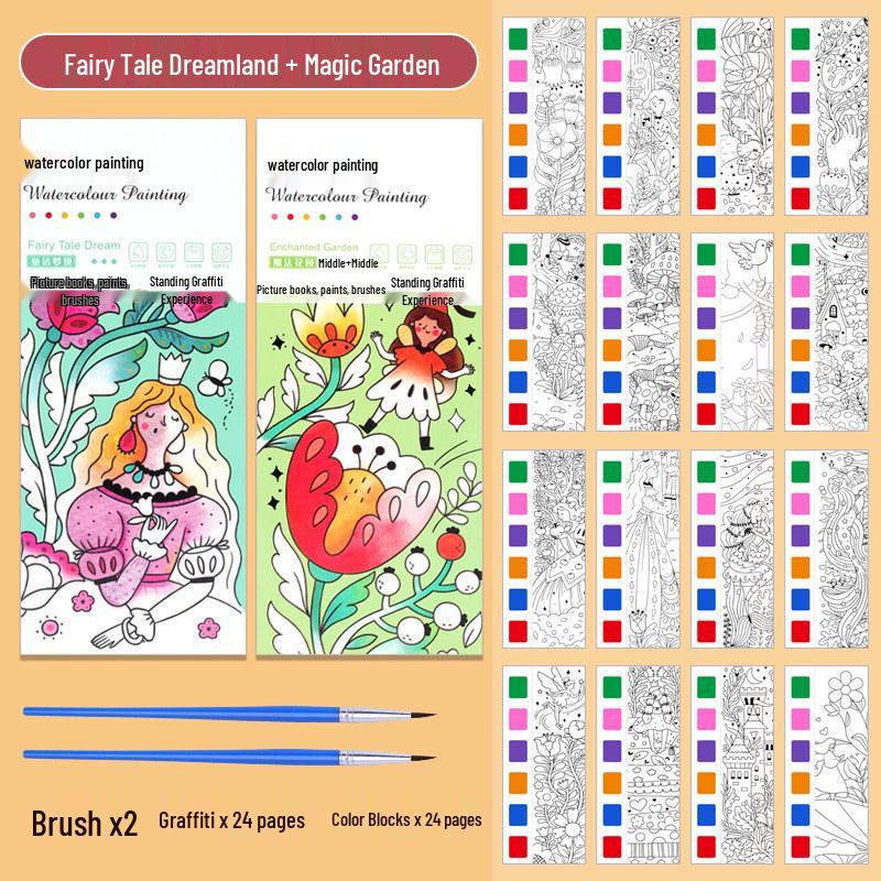 Portable Children's Watercolor Doodle and Coloring Book with Sticky Notes and Gouache