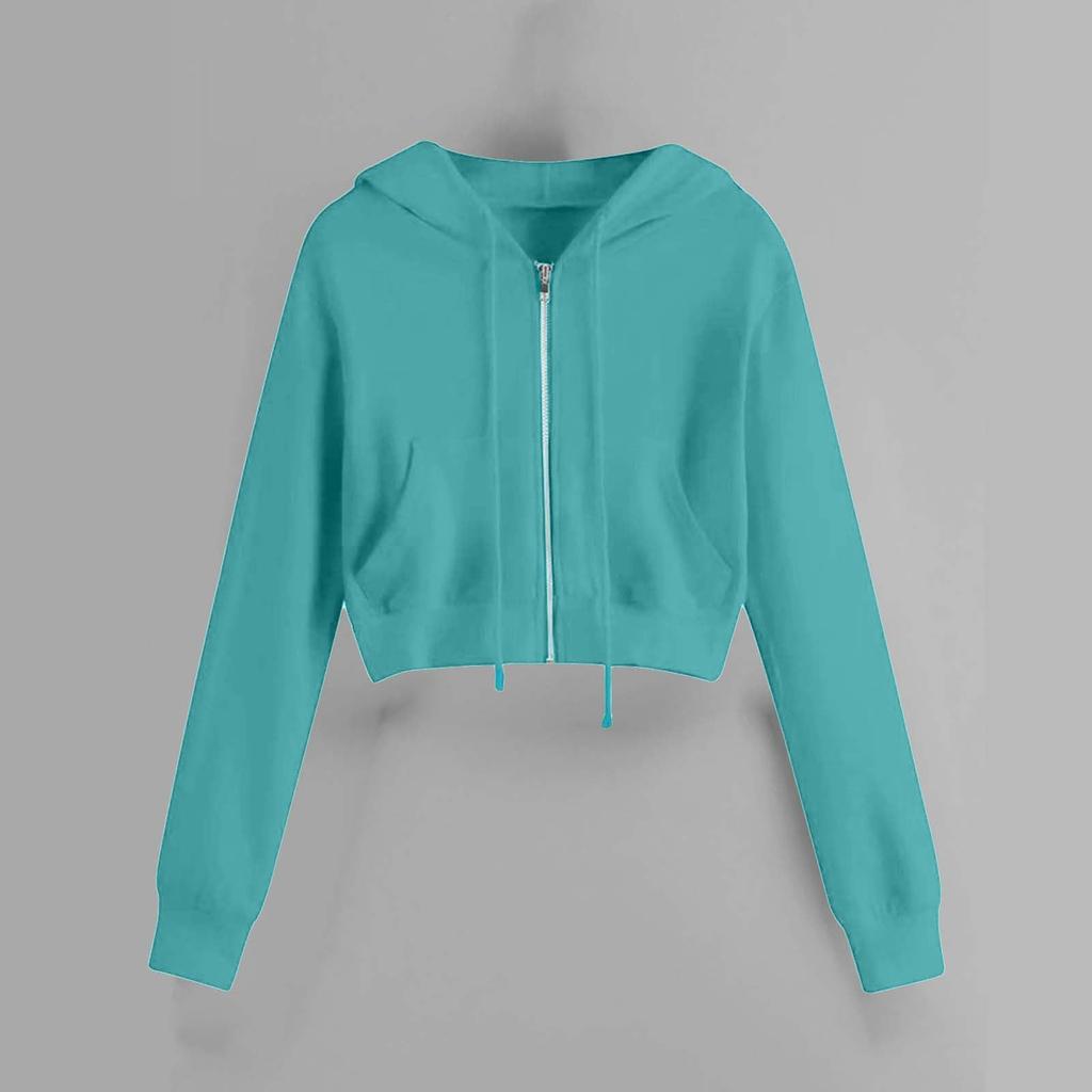 Zip Hooded Crop Sweatshirts For Women Jackets Top Drawstring Hooded Sweatshirt Outfits Tops