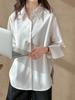 Juzhi High-End Women's Long-Sleeved Loose Solid Color Shirt - Korean Niche Design