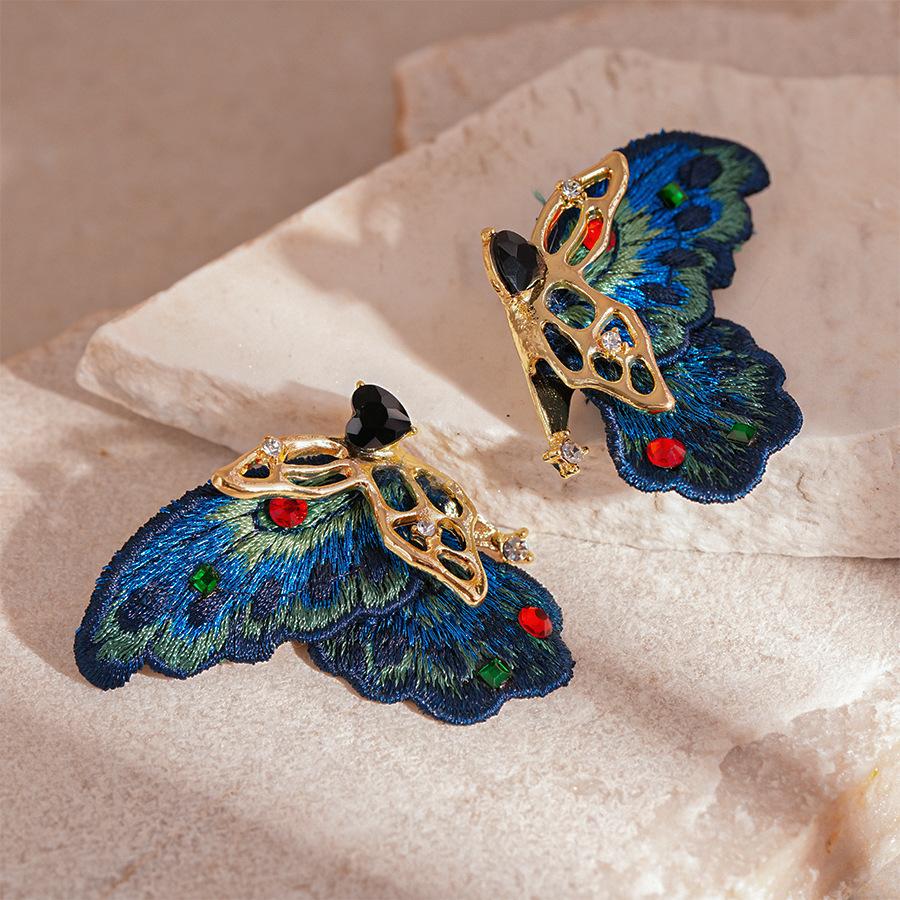 Осенне-зимние ретро серебряные пусеты-серьги с бриллиантами, кружевные, плетеные, в форме бабочки