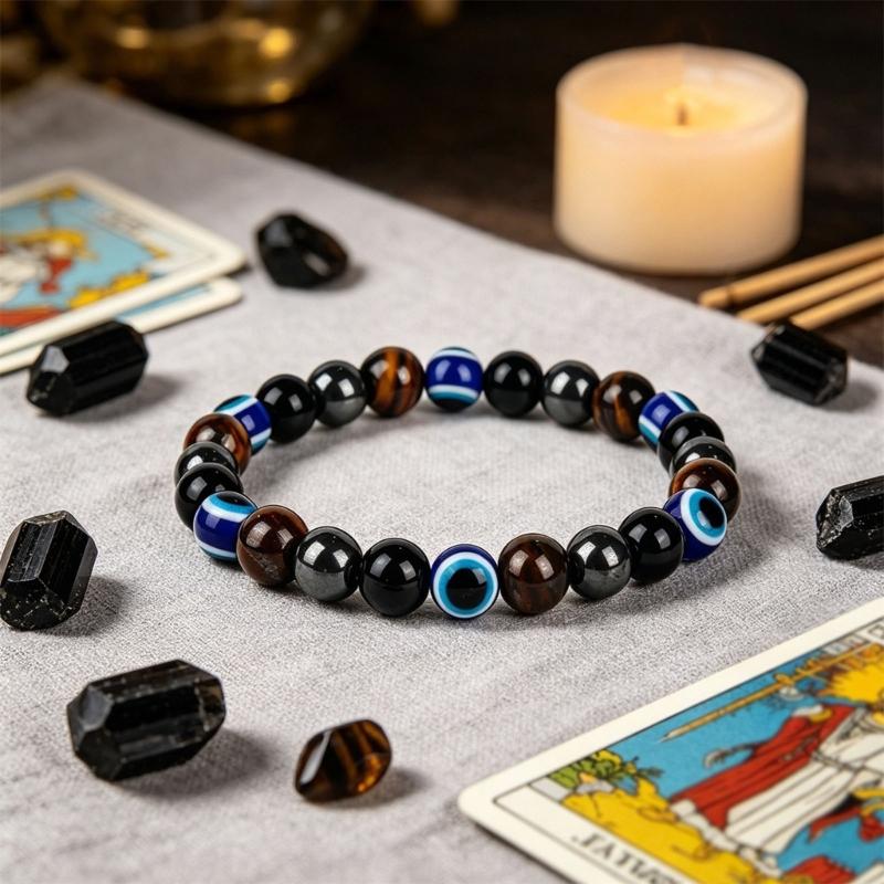 Devil Eye Bracelet Natural Stone Beads Hand String 16-18Cm Adjustable Design Wristband Accessory For Daily Wear Gift